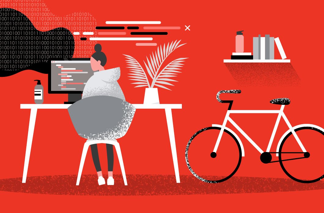Illustration Of Person At Laptop With Desk And Bike
